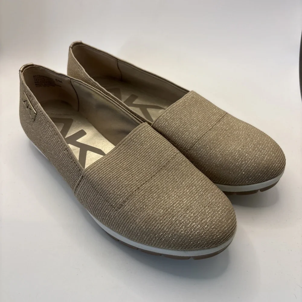 AK Anne Klein Sport Women's 6M Metallic Gold Slip‎ On Sneaker Flat Shoes Comfort